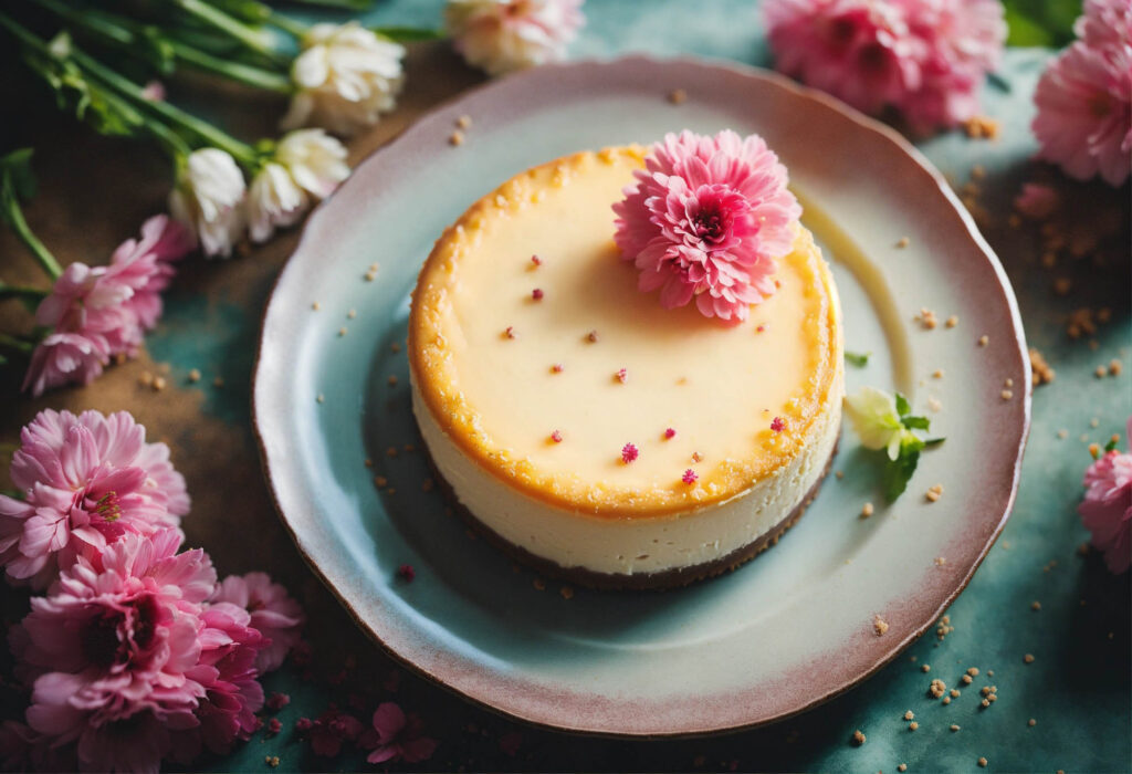 looking down plate of cheesecake